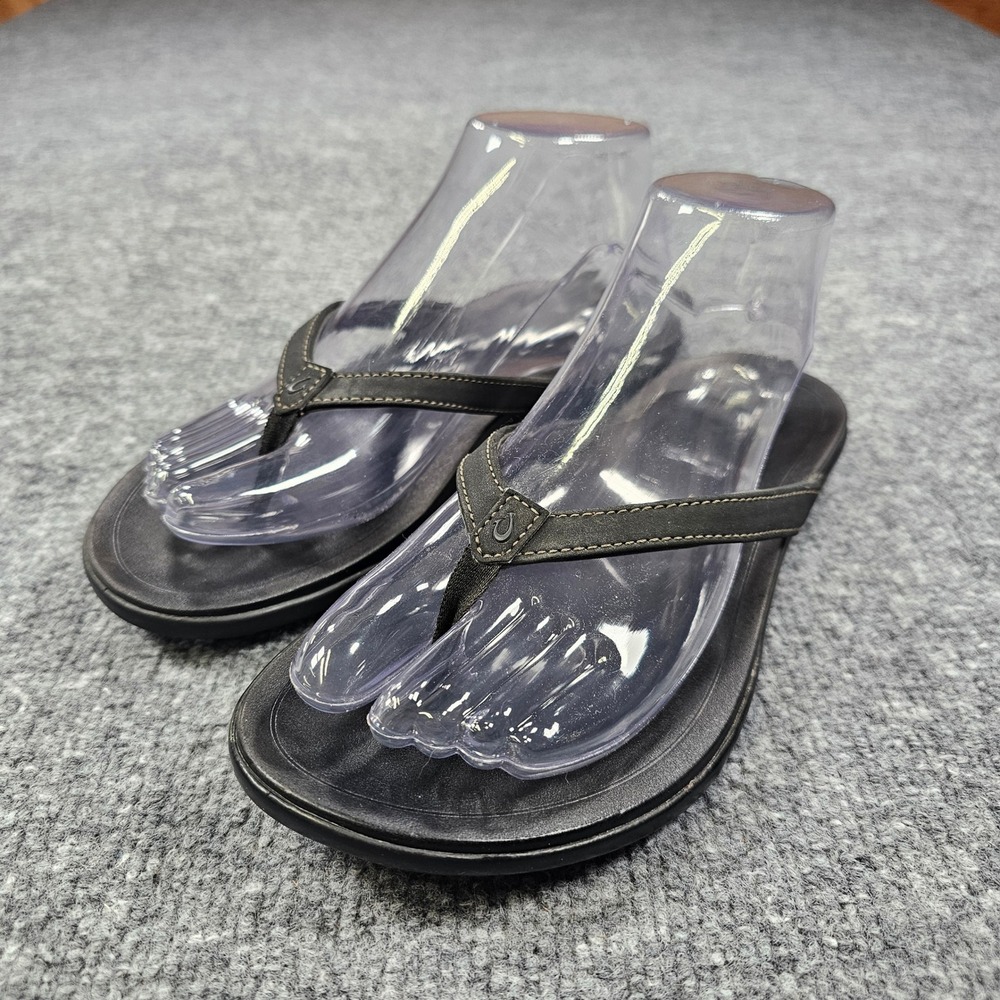 Olukai Black Ho'opio Flip Flop Sandals Synthetic Womens Sz 8 Slip On Comfort